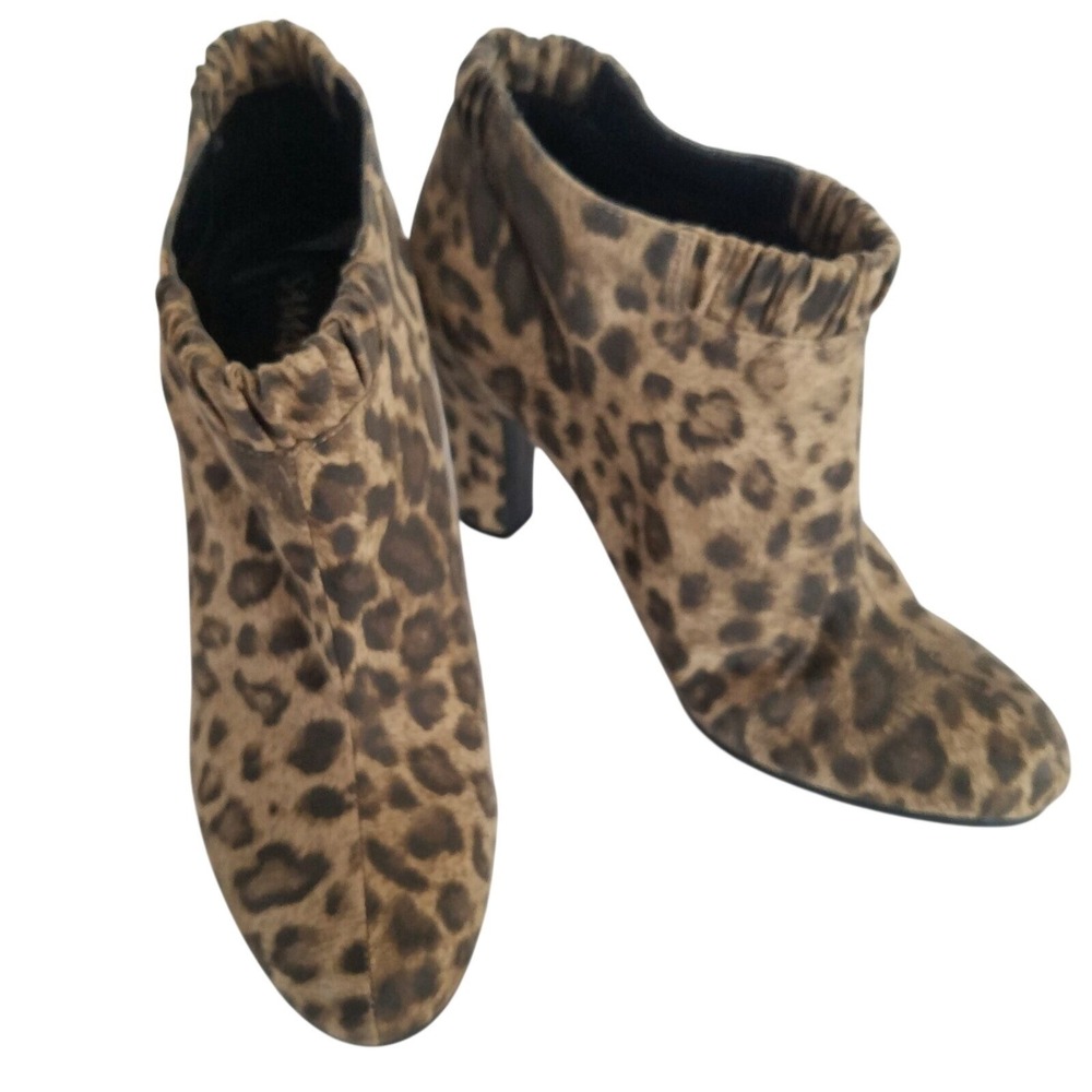 Sam & Libby Ankle Booties Boots SIZE 8 Cheetah Leopard Animal Pull-on 3.75" Heel